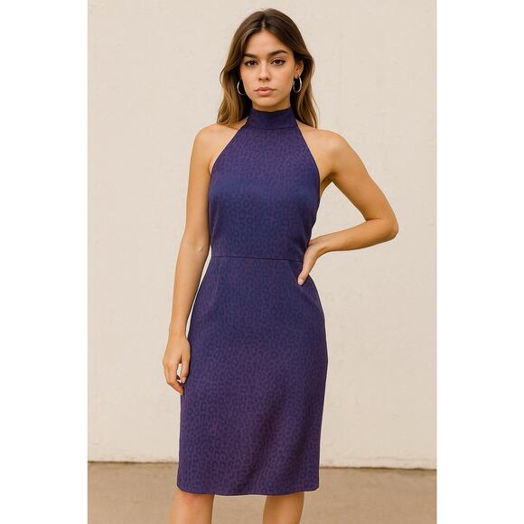 Vtg 90s Contempo Casuals Purple Leopard Print Halter Dress Open Back Sz 9/10 Y2K - Picture 1 of 13